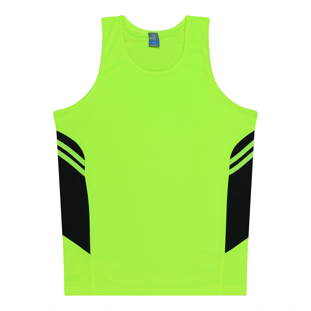 House of Uniforms The Tasman Singlet | Mens | Neon Base Aussie Pacific Neon Yellow/Black