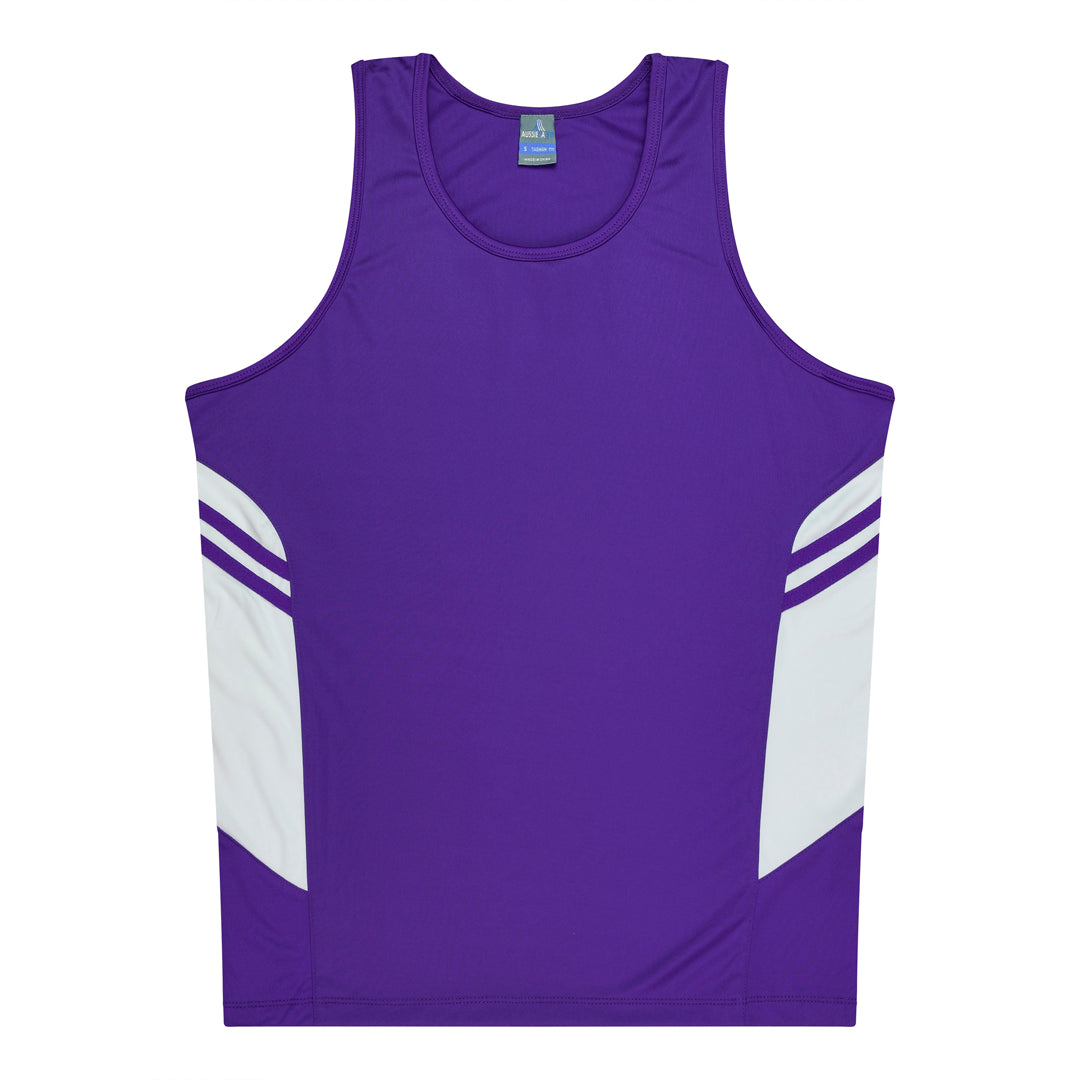 House of Uniforms The Tasman Singlet | Mens | Mixed Base Aussie Pacific Purple/White