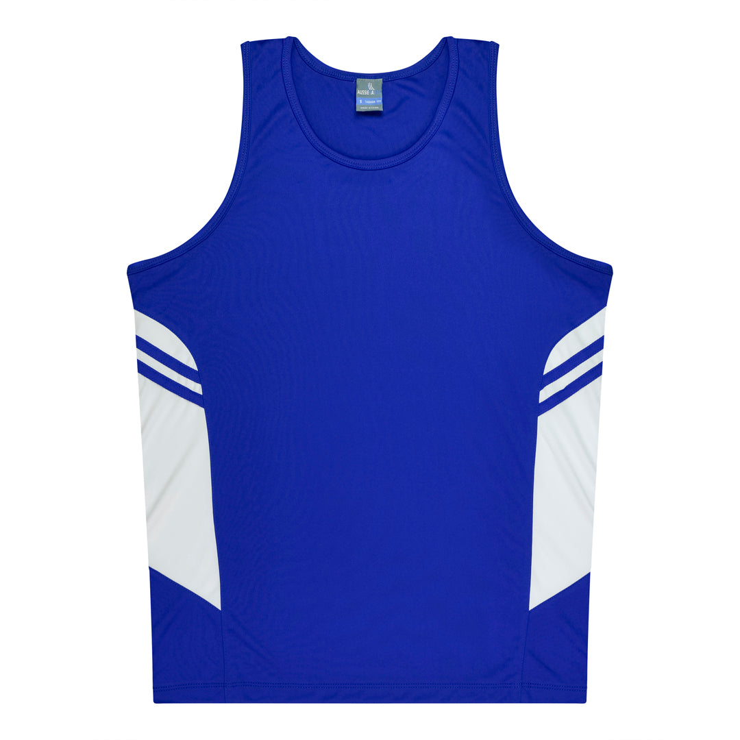 House of Uniforms The Tasman Singlet | Mens | Blue Base Aussie Pacific Royal/White