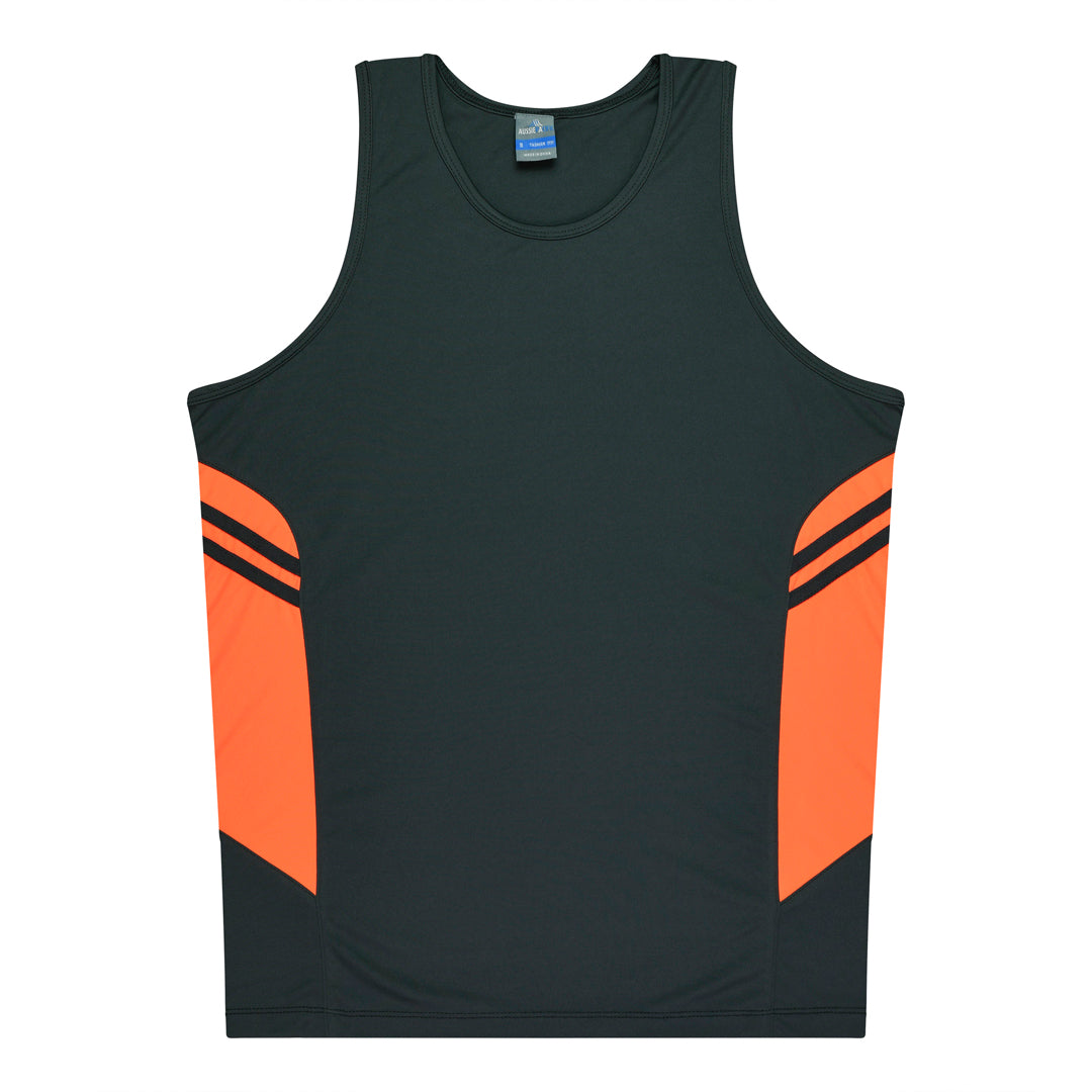 House of Uniforms The Tasman Singlet | Mens | Grey Base Aussie Pacific Slate/Neon Orange