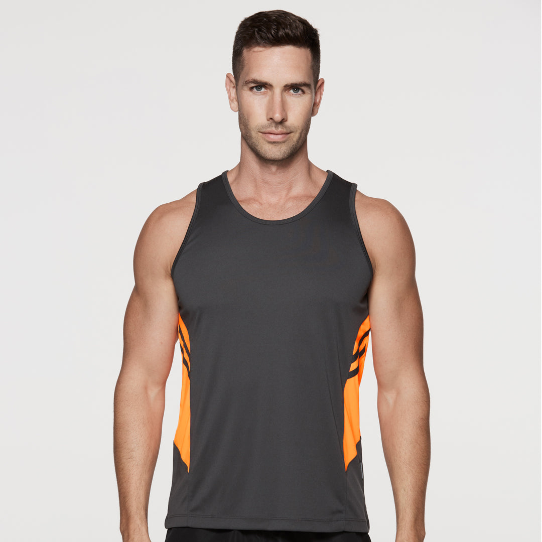 House of Uniforms The Tasman Singlet | Mens | Black Base Aussie Pacific