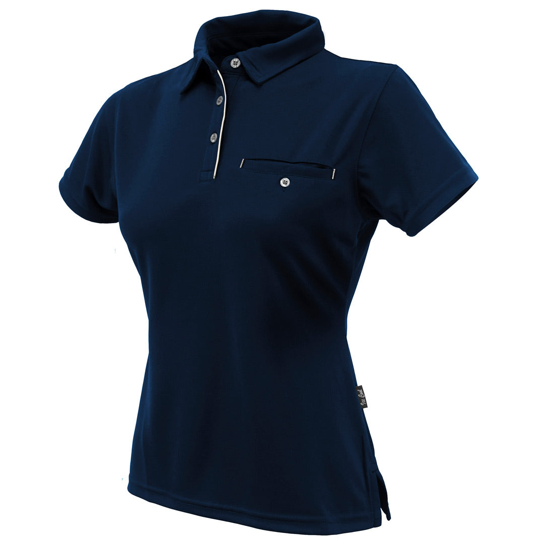 House of Uniforms The Boston Polo | Ladies | Short Sleeve Stencil Navy/White