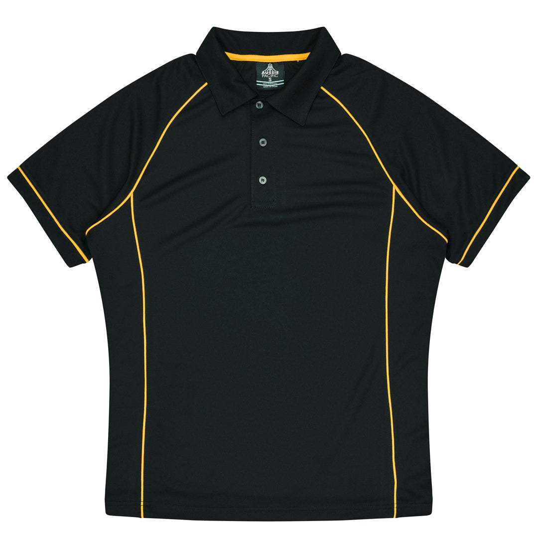 House of Uniforms The Endeavour Polo | Mens | Short Sleeve | Plus Aussie Pacific Black/Gold