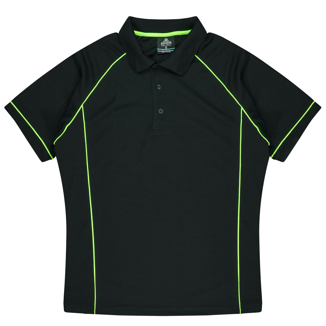 House of Uniforms The Endeavour Polo | Mens | Short Sleeve Aussie Pacific Black/Fluro Green