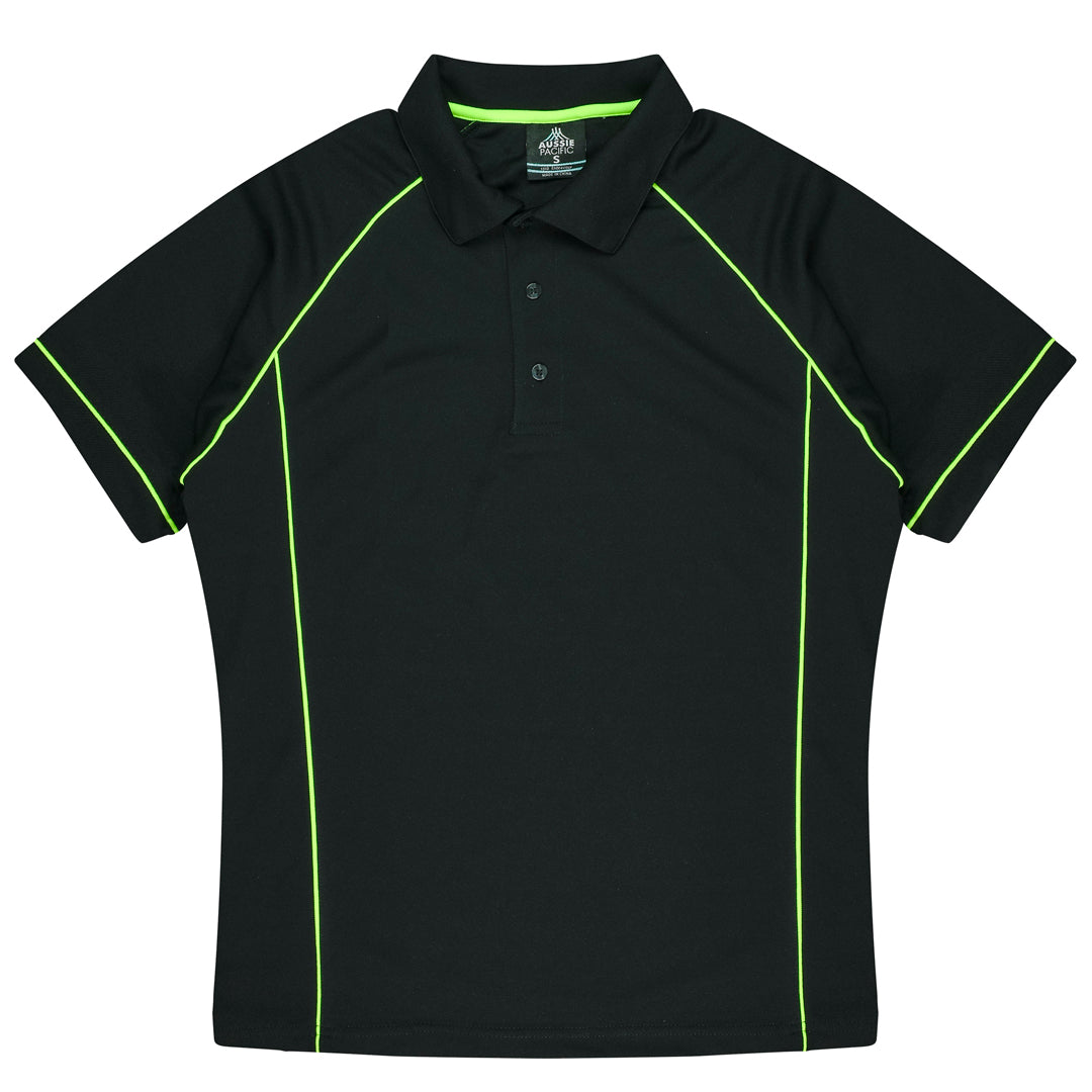 House of Uniforms The Endeavour Polo | Mens | Short Sleeve | Plus Aussie Pacific Black/Fluro Green