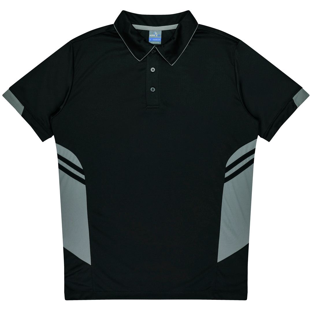 House of Uniforms The Tasman Polo | Mens | Short Sleeve | Black Base Aussie Pacific Black/Ashe