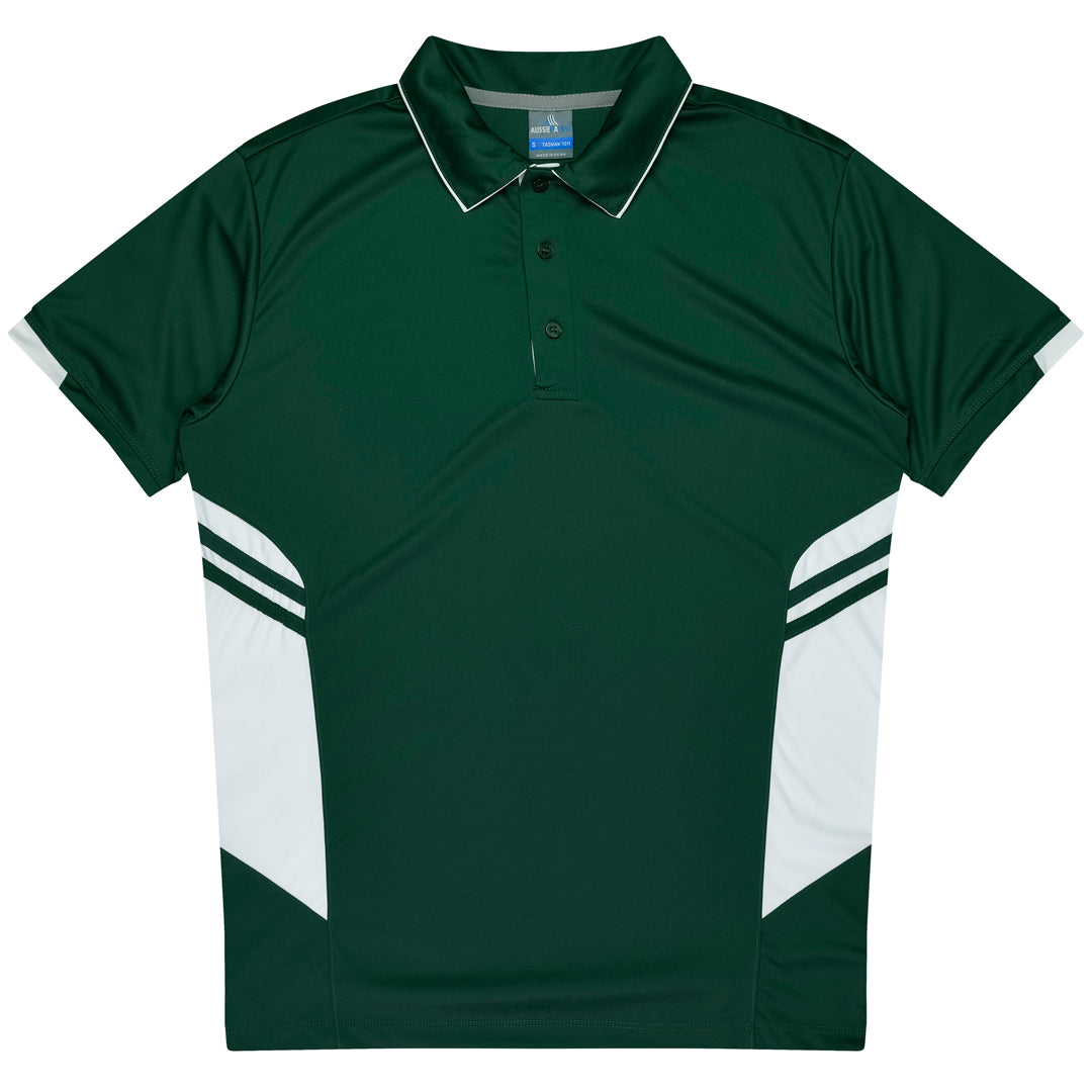 House of Uniforms The Tasman Polo | Mens | Short Sleeve | Mixed Base Aussie Pacific Bottle/White