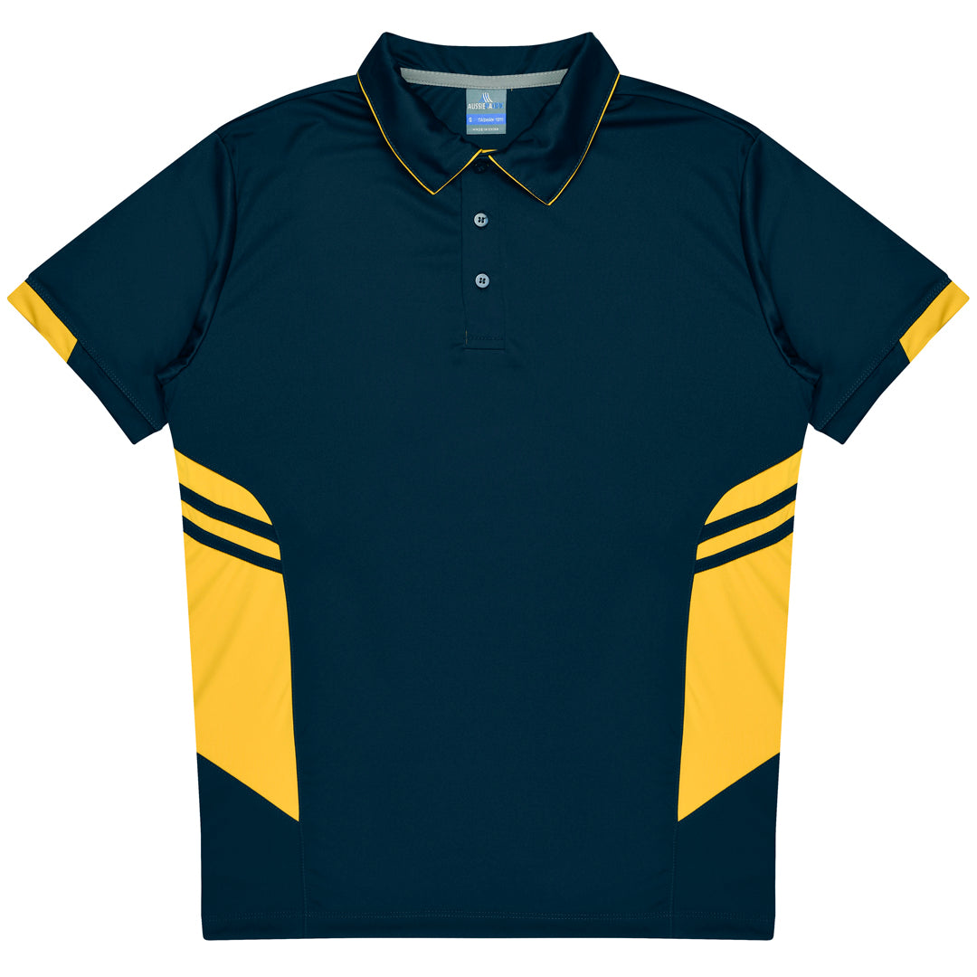 House of Uniforms The Tasman Polo | Mens | Short Sleeve | Navy Base Aussie Pacific Navy/Gold