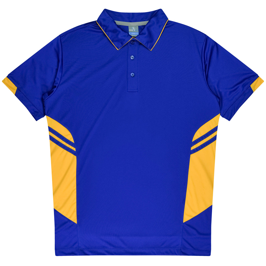 House of Uniforms The Tasman Polo | Mens | Short Sleeve | Blue Base Aussie Pacific Royal/Gold