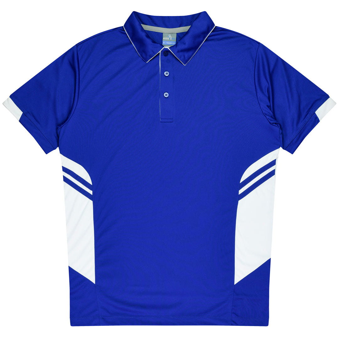 House of Uniforms The Tasman Polo | Mens | Short Sleeve | Blue Base Aussie Pacific Royal/White