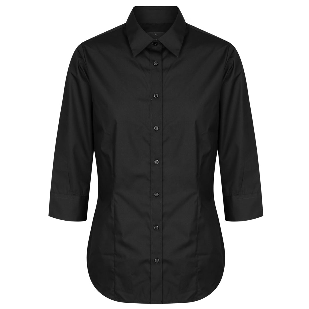 House of Uniforms The Nicholson Shirt | Ladies | Slim Fit | 3/4 Sleeve Gloweave Black