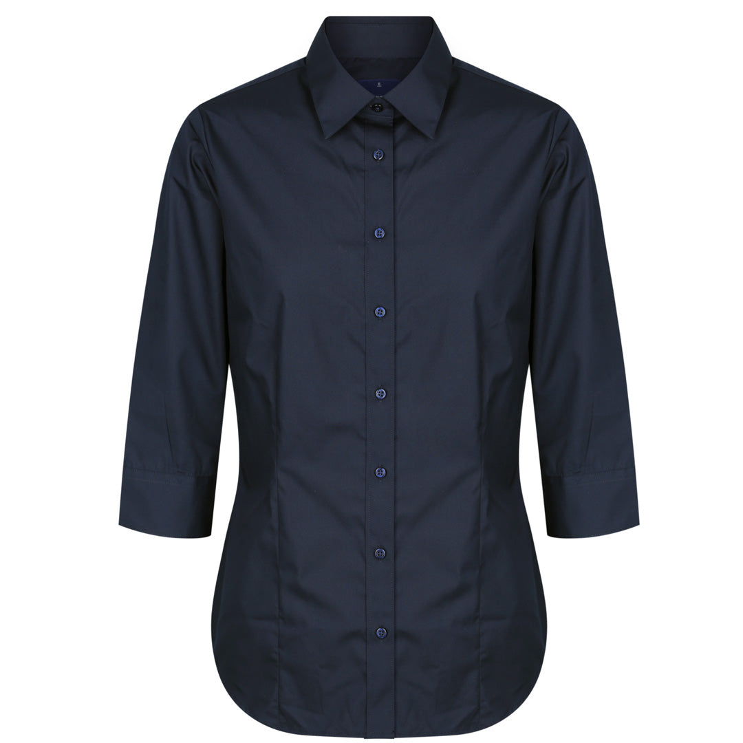 House of Uniforms The Nicholson Shirt | Ladies | Slim Fit | 3/4 Sleeve Gloweave Navy