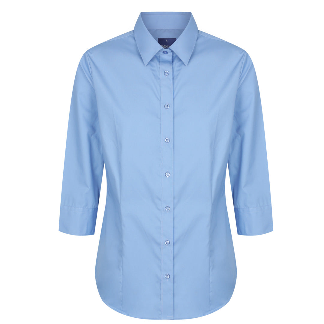 House of Uniforms The Nicholson Shirt | Ladies | Slim Fit | 3/4 Sleeve Gloweave French Blue