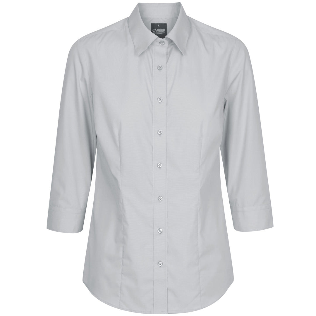 House of Uniforms The Nicholson Shirt | Ladies | Slim Fit | 3/4 Sleeve Gloweave Silver