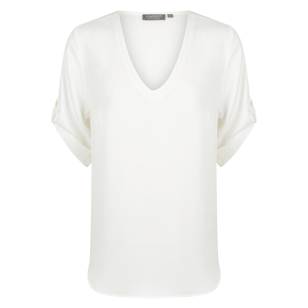 House of Uniforms The Reese V Neck Top | Ladies | Short Sleeve Gloweave Ivory