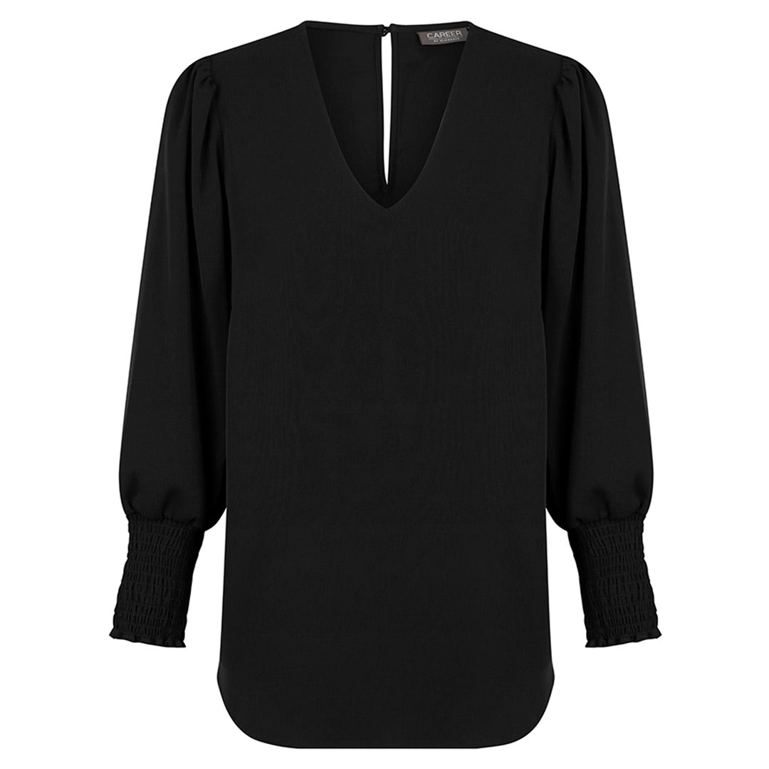 House of Uniforms The Cleo V Neck Top | Ladies Gloweave Black