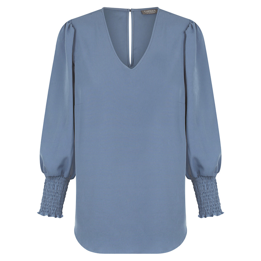 House of Uniforms The Cleo V Neck Top | Ladies Gloweave Denim