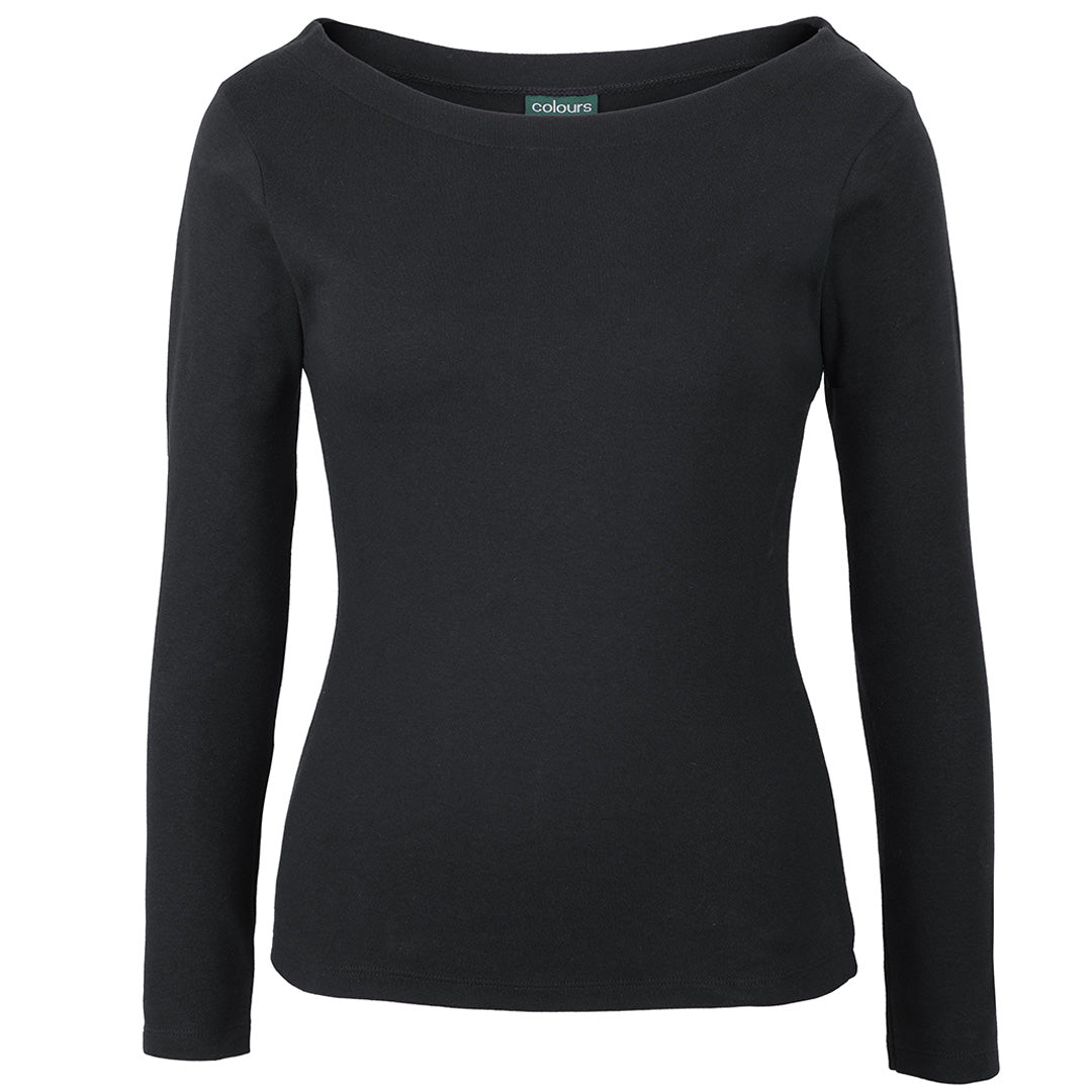 House of Uniforms The Boat Neck Tee | Long Sleeve | Ladies Jbs Wear Black