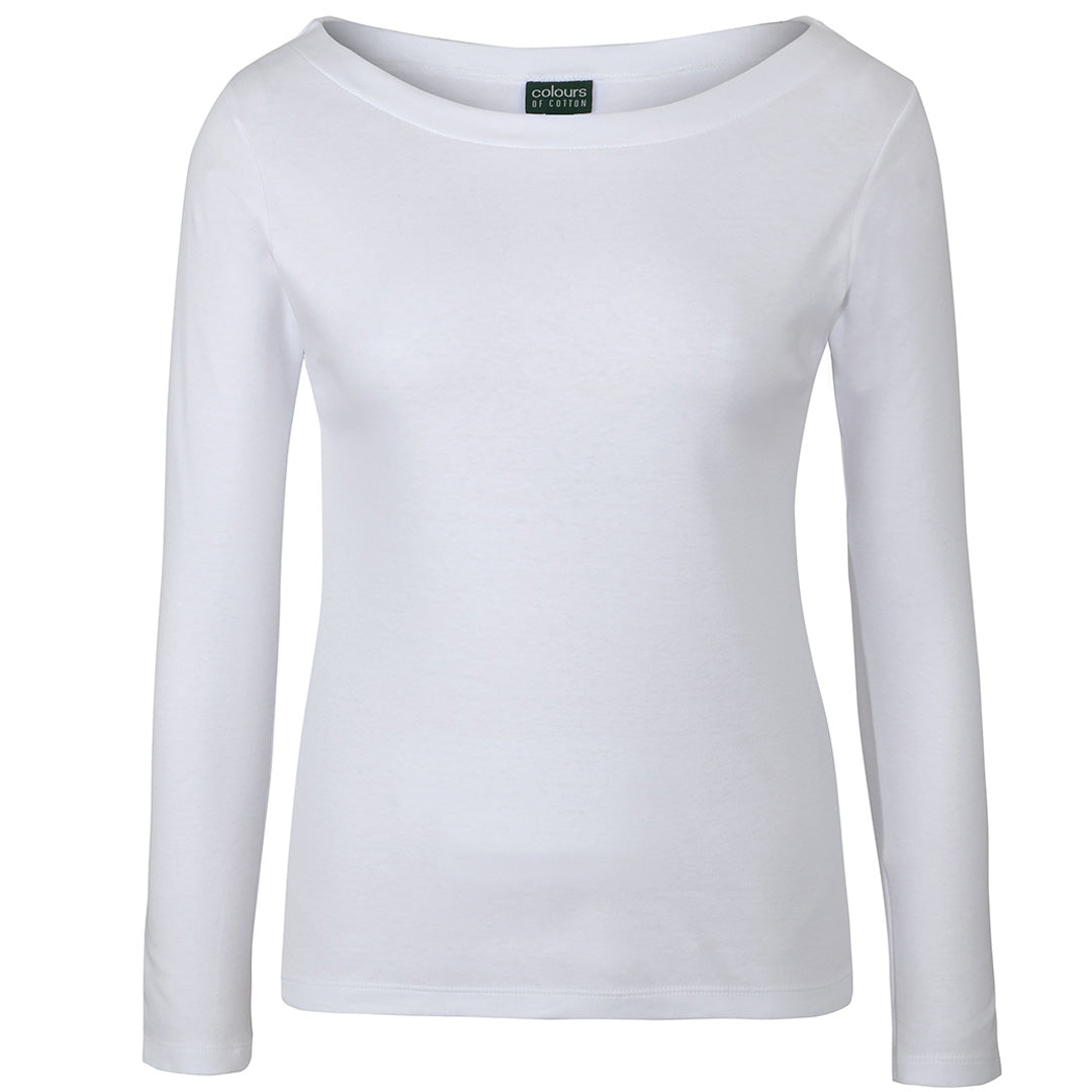 House of Uniforms The Boat Neck Tee | Long Sleeve | Ladies Jbs Wear White
