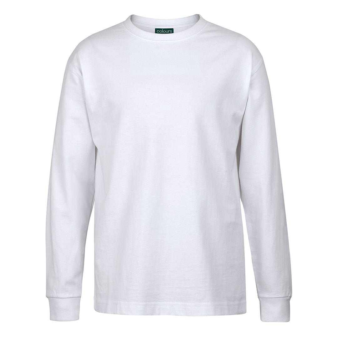 House of Uniforms The Rib Crew Neck Tee | Kids | Long Sleeve Jbs Wear White