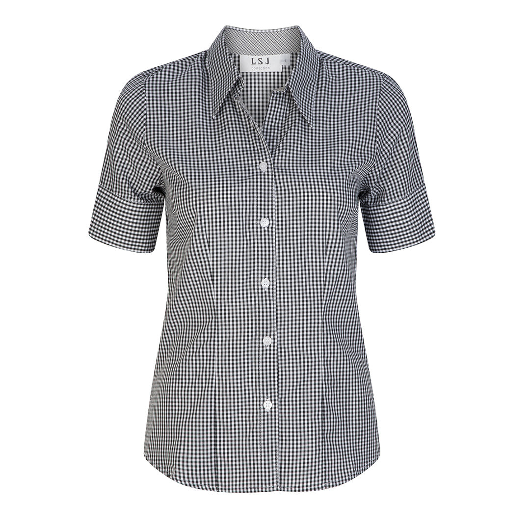 House of Uniforms The Gingham Check Shirt | Ladies | Short Sleeve LSJ Collection Black