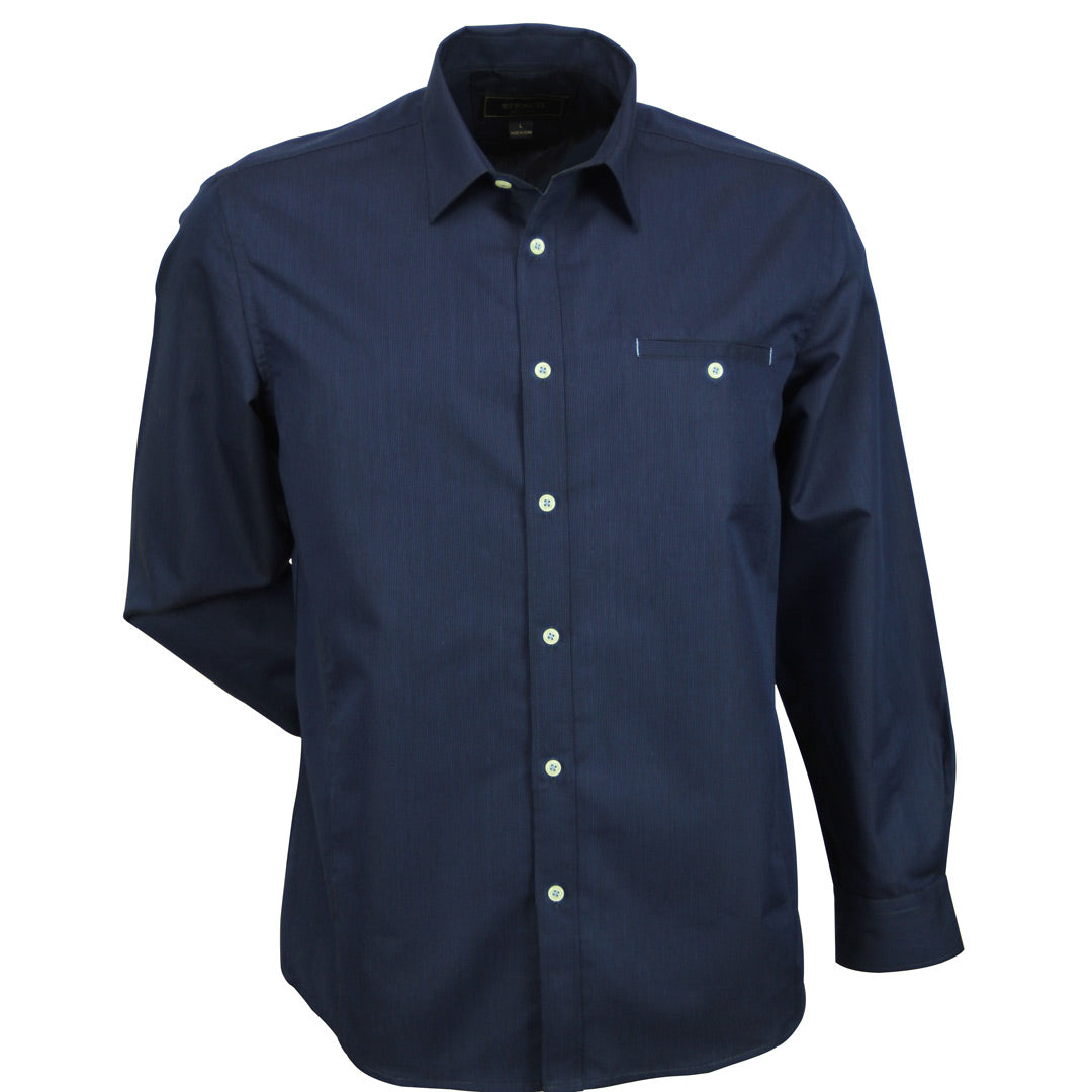 House of Uniforms The Empire Shirt | Mens | Long Sleeve Stencil Navy/Sky