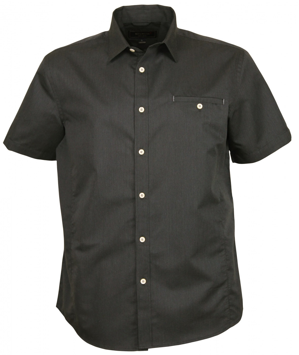 House of Uniforms The Empire Shirt | Mens | Short Sleeve Stencil Charcoal/Grey