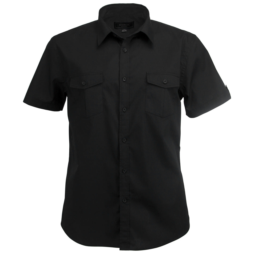 House of Uniforms The Hospitality Nano Shirt | Mens | Short Sleeve Stencil Black