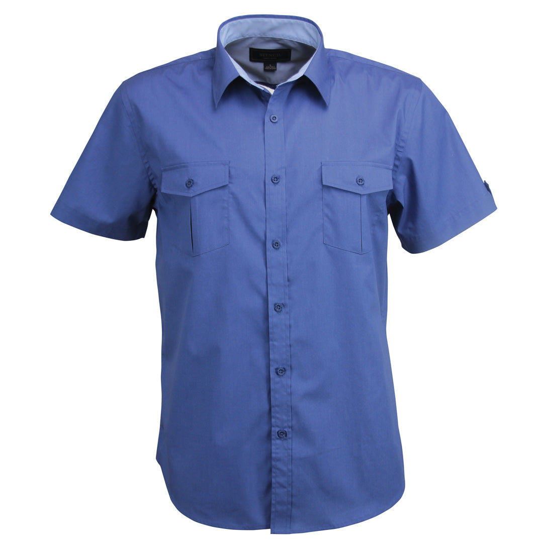 House of Uniforms The Hospitality Nano Shirt | Mens | Short Sleeve Stencil Slate Blue