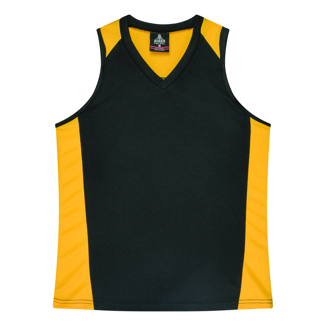 House of Uniforms The Premier Singlet | Ladies Aussie Pacific Black/Gold