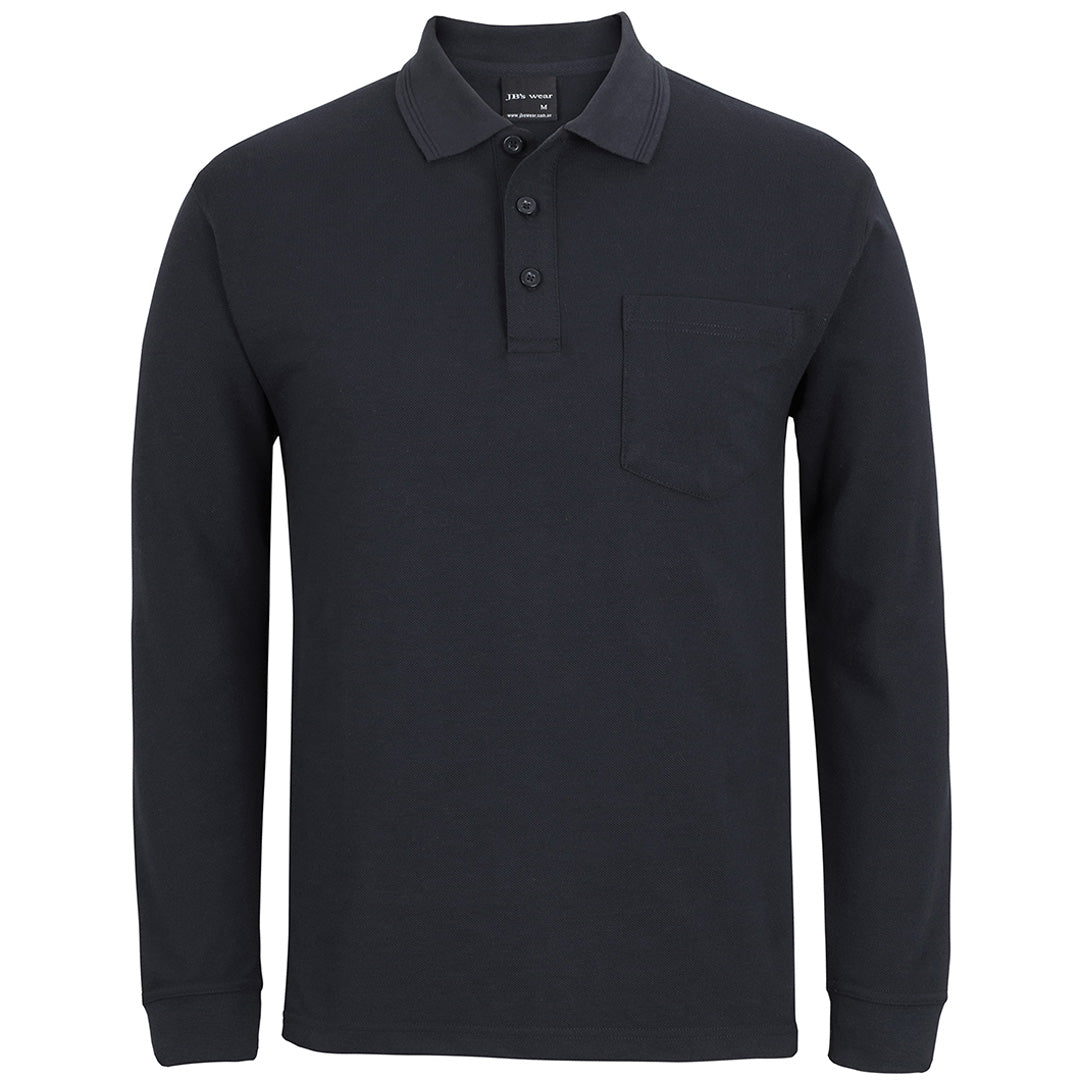 House of Uniforms The Pique Pocket Polo | Long Sleeve | Unisex Jbs Wear Black