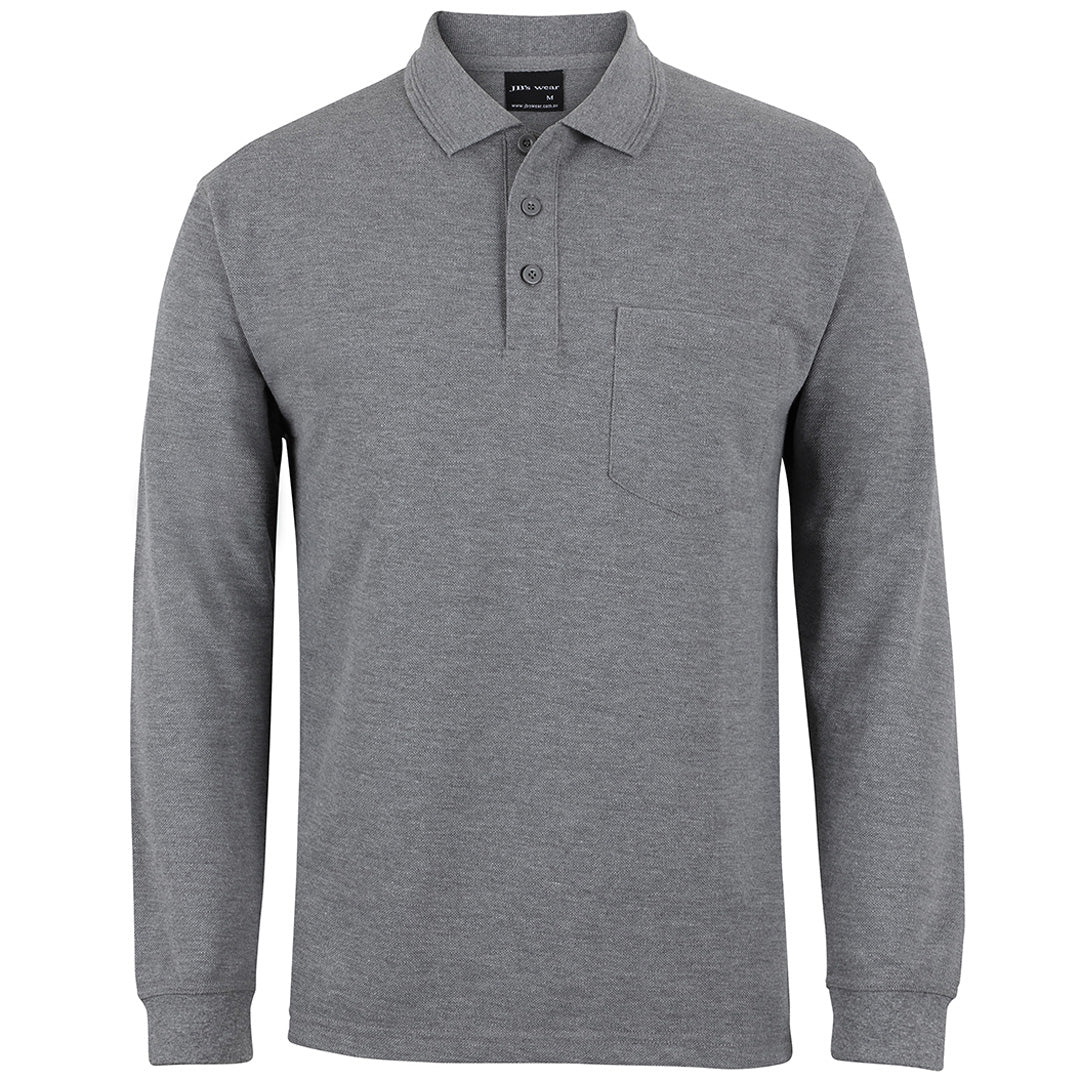House of Uniforms The Pique Pocket Polo | Long Sleeve | Unisex Jbs Wear Grey Marle