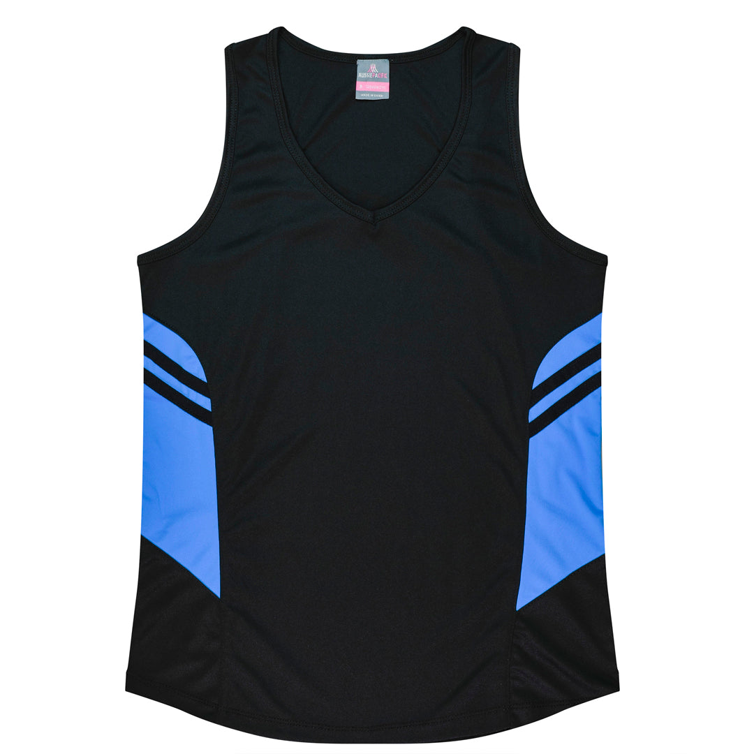 House of Uniforms The Tasman Singlet | Ladies | Black Base Aussie Pacific Black/Cyan