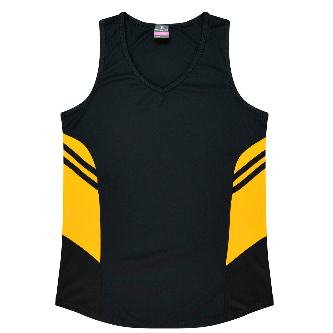 House of Uniforms The Tasman Singlet | Ladies | Clearance Aussie Pacific Black/Gold