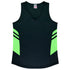 House of Uniforms The Tasman Singlet | Ladies | Black Base Aussie Pacific Black/Neon Green