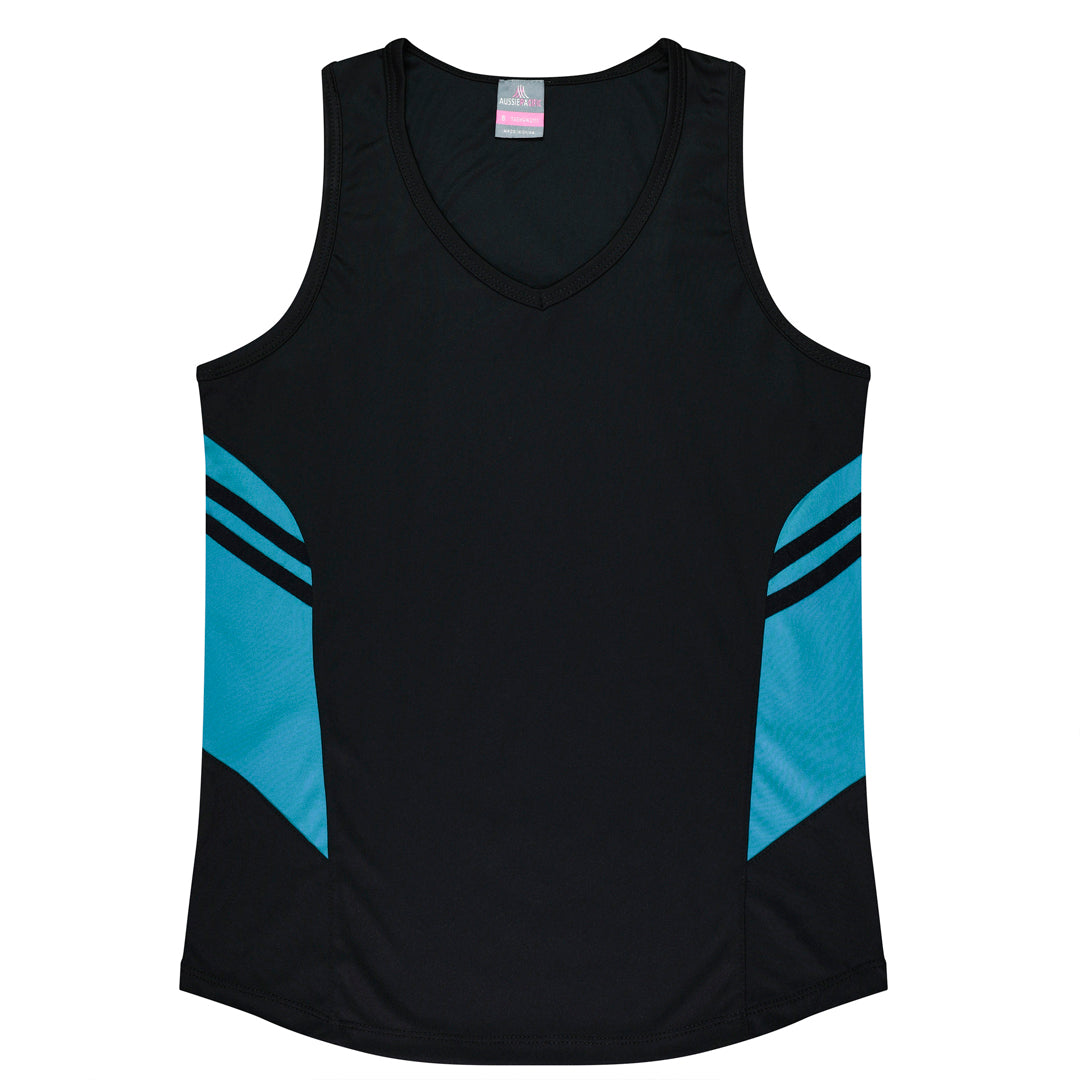 House of Uniforms The Tasman Singlet | Ladies | Black Base Aussie Pacific Black/Teal