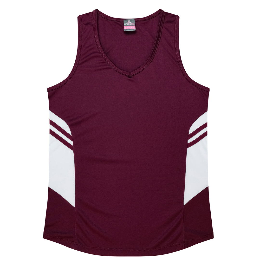 House of Uniforms The Tasman Singlet | Ladies | Mixed Base Aussie Pacific Maroon/White
