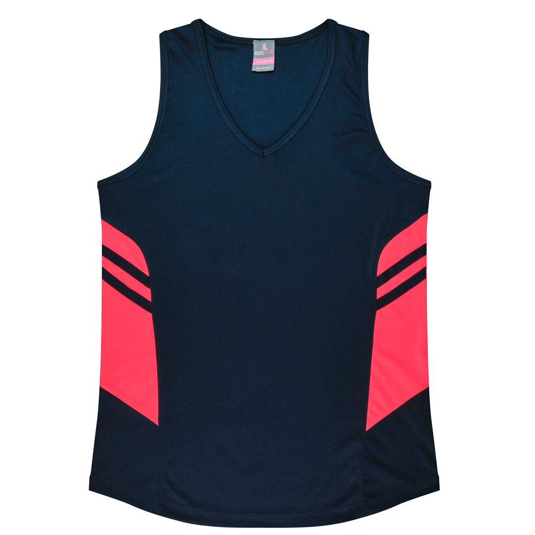 House of Uniforms The Tasman Singlet | Ladies | Navy Base Aussie Pacific Navy/Neon Pink