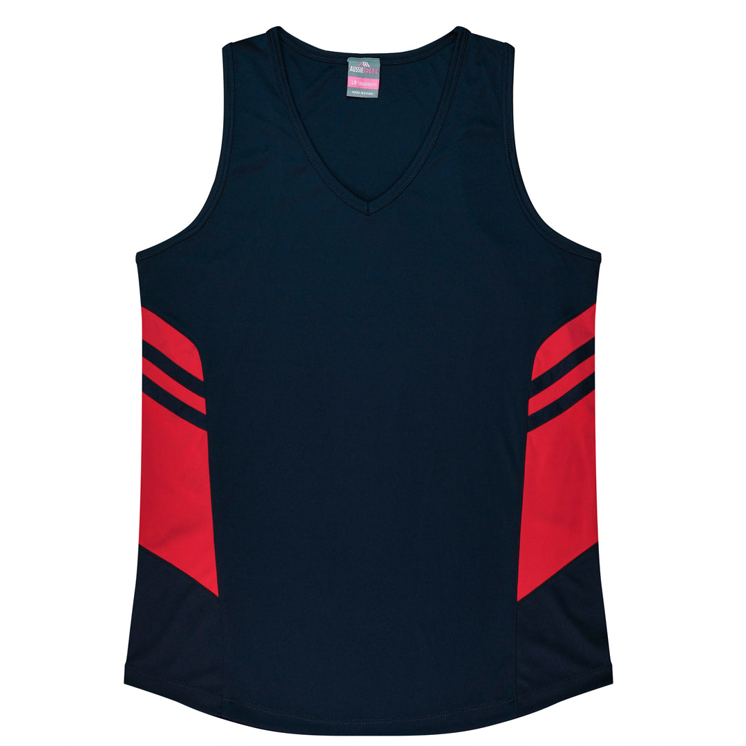 House of Uniforms The Tasman Singlet | Ladies | Navy Base Aussie Pacific Navy/Red