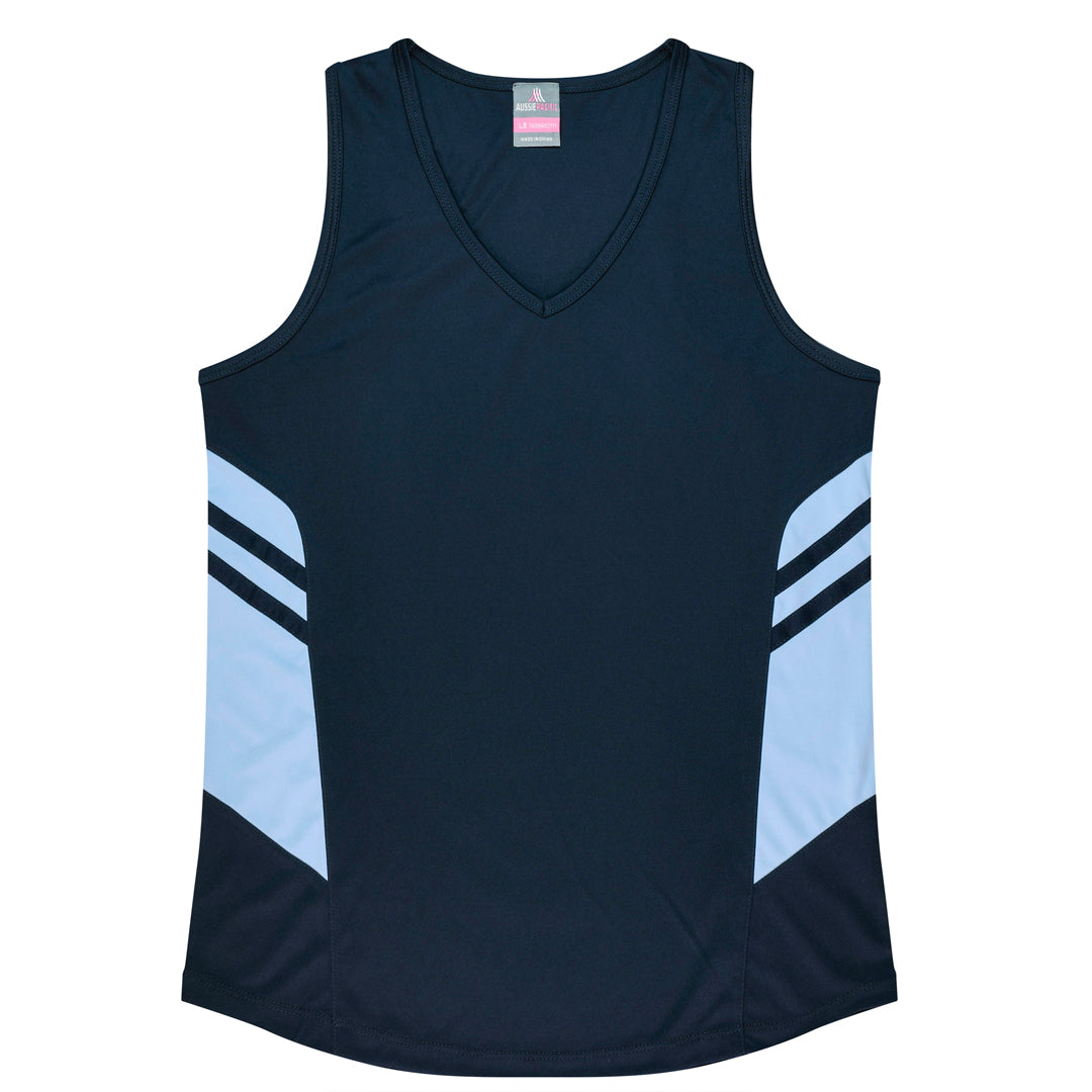 House of Uniforms The Tasman Singlet | Ladies | Navy Base Aussie Pacific Navy/Sky