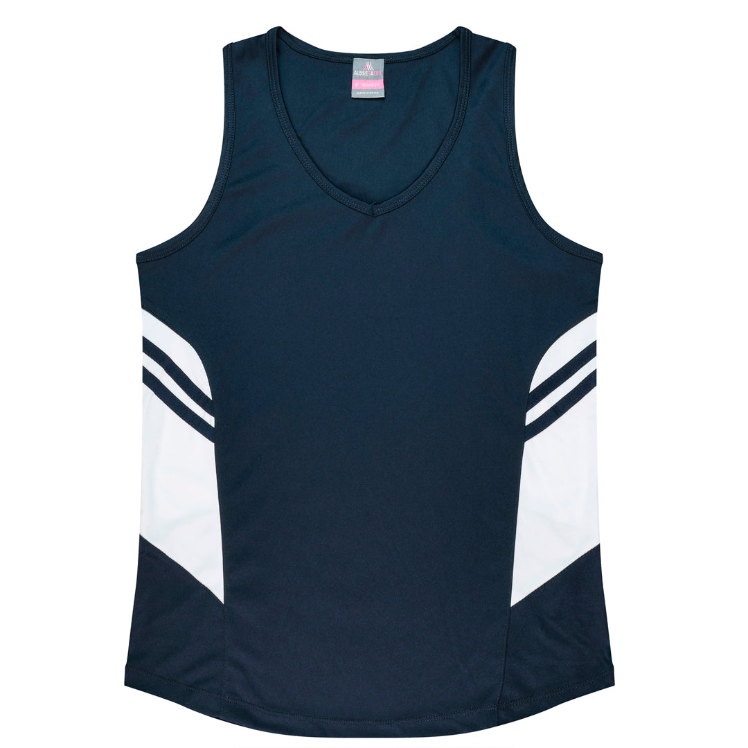 House of Uniforms The Tasman Singlet | Ladies | Navy Base Aussie Pacific Navy/White