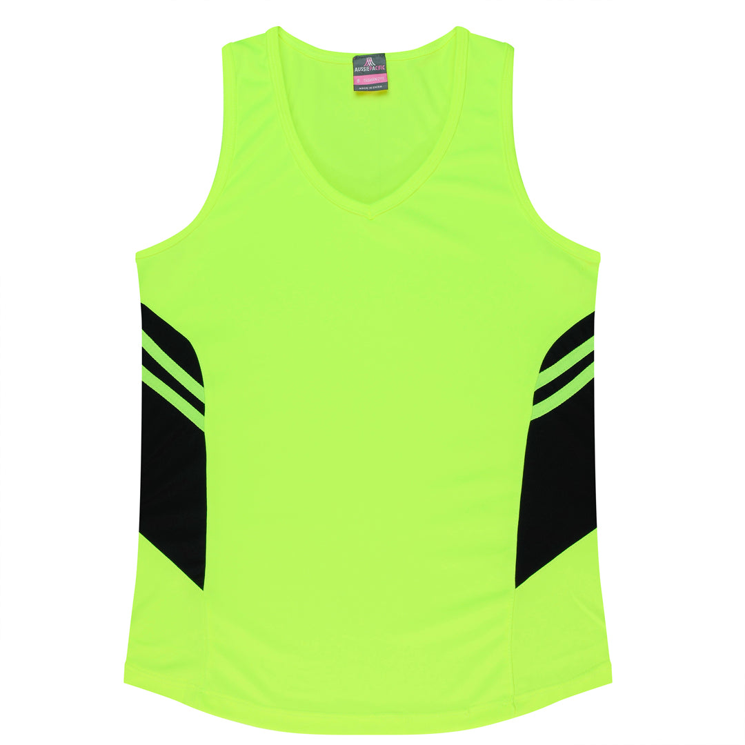 House of Uniforms The Tasman Singlet | Ladies | Neon Base Aussie Pacific Neon Yellow/Black