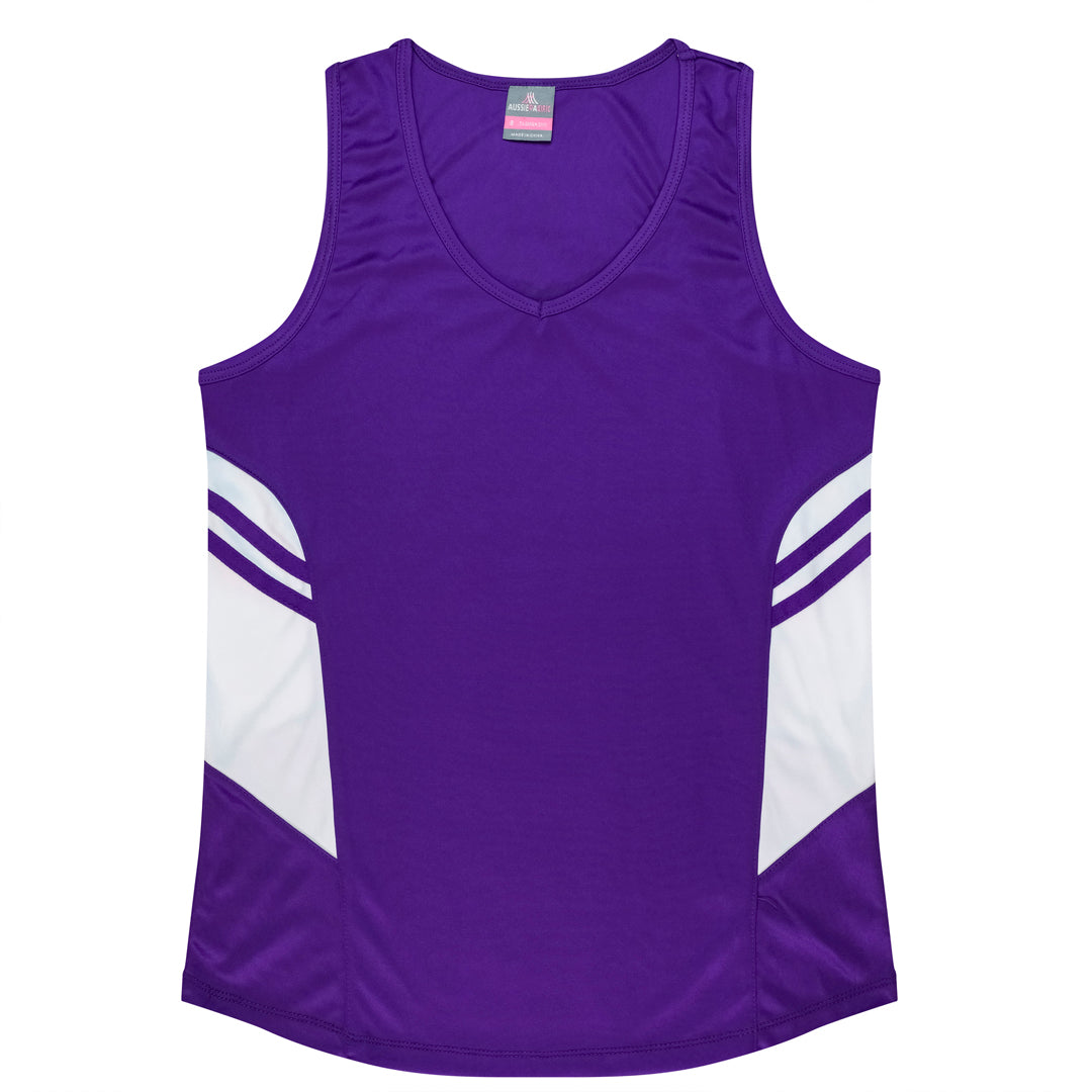 House of Uniforms The Tasman Singlet | Ladies | Mixed Base Aussie Pacific Purple/White