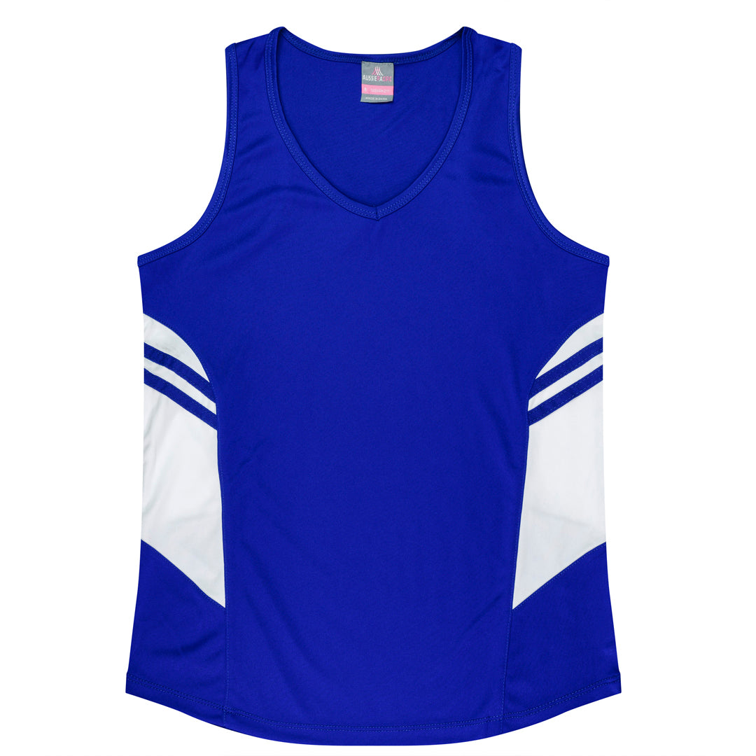 House of Uniforms The Tasman Singlet | Ladies | Blue Base Aussie Pacific Royal/White