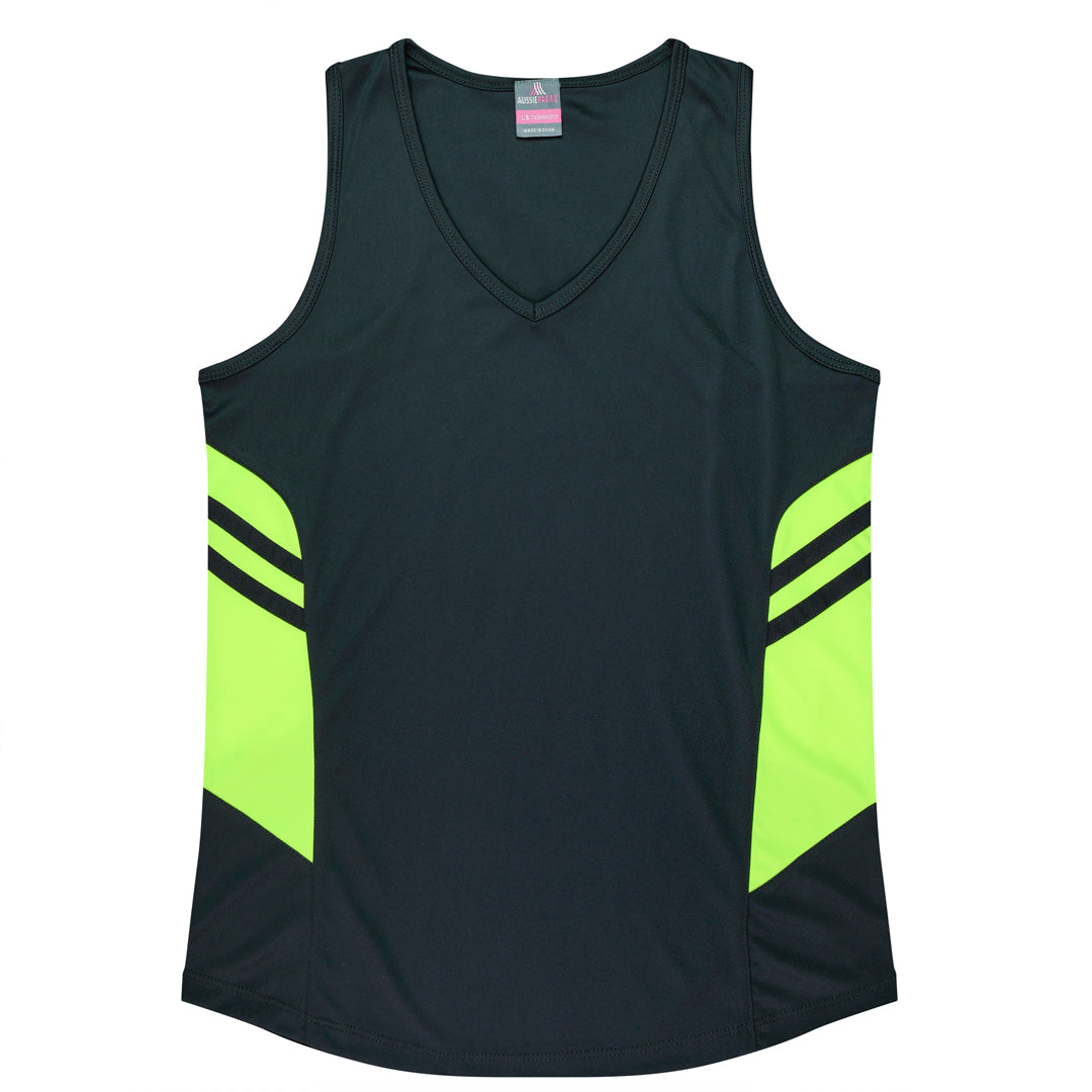 House of Uniforms The Tasman Singlet | Ladies | Grey Base Aussie Pacific Slate/Neon Yellow