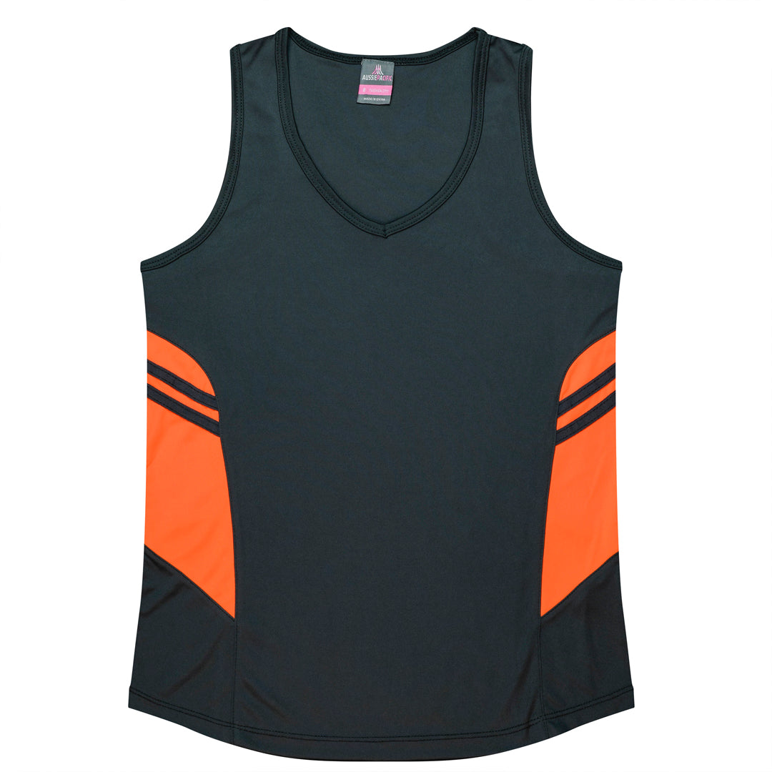 House of Uniforms The Tasman Singlet | Ladies | Grey Base Aussie Pacific Slate/Neon Orange