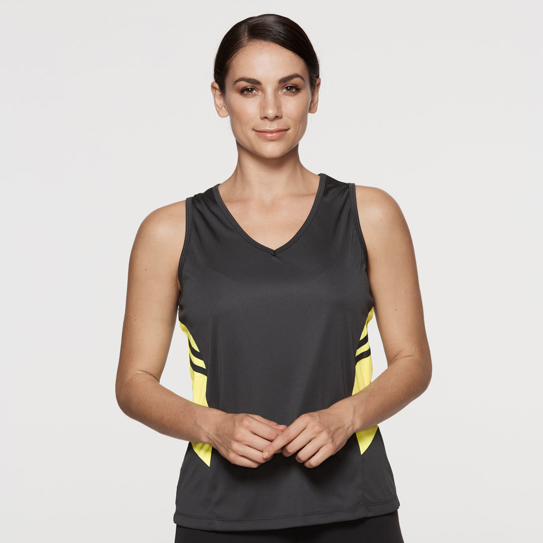House of Uniforms The Tasman Singlet | Ladies | Black Base Aussie Pacific