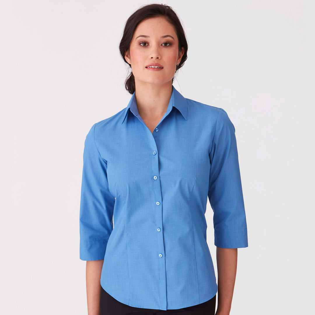 House of Uniforms The Micro Check Shirt | 3/4 Sleeve | Ladies City Collection Sky Blue