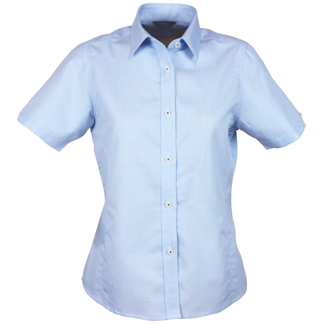 House of Uniforms The Empire Shirt | Ladies | Short Sleeve Stencil Sky/Navy