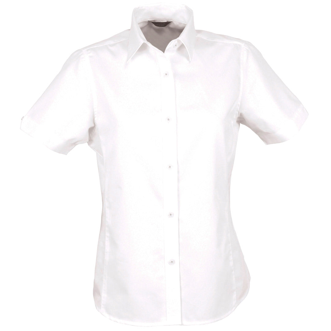 House of Uniforms The Empire Shirt | Ladies | Short Sleeve Stencil White/White